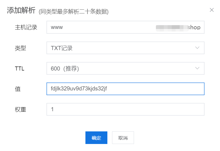 添加TXT记录